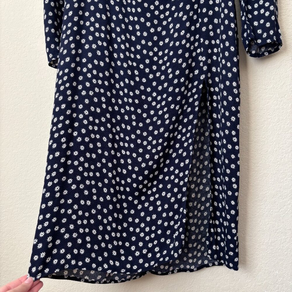 Reformation Peyton Midi Slit Dress in Flores Navy Floral Print - Picture 6 of 13